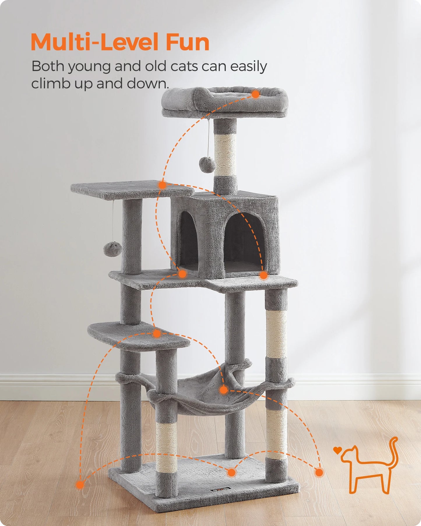 FEANDREA Multi-Level Cat Tree Tower – Indoor Cat Condo
