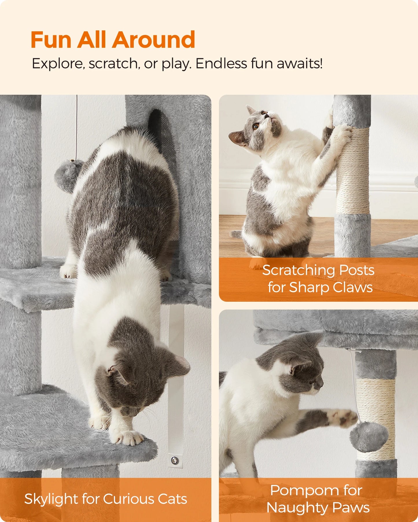 FEANDREA Multi-Level Cat Tree Tower – Indoor Cat Condo