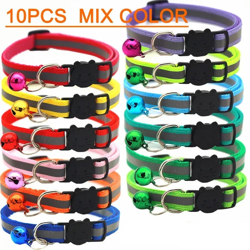 Adjustable Cat Collars with Bell – 10 Pack