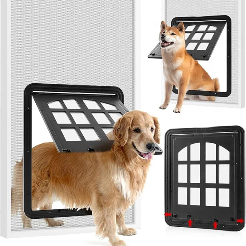 Large magnetic dog screen door installed on screen