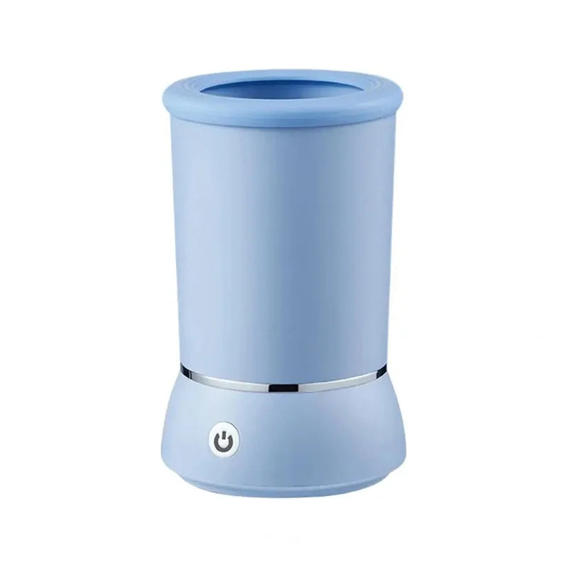 Pettechhair light blue cylindrical electronic device with chrome ring and front power button