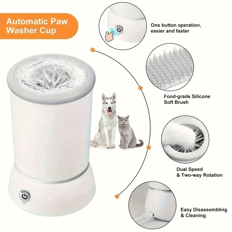 pettechhair automatic paw washer cup with silicone soft brush one button operation dual speed cleaning for dogs and cats