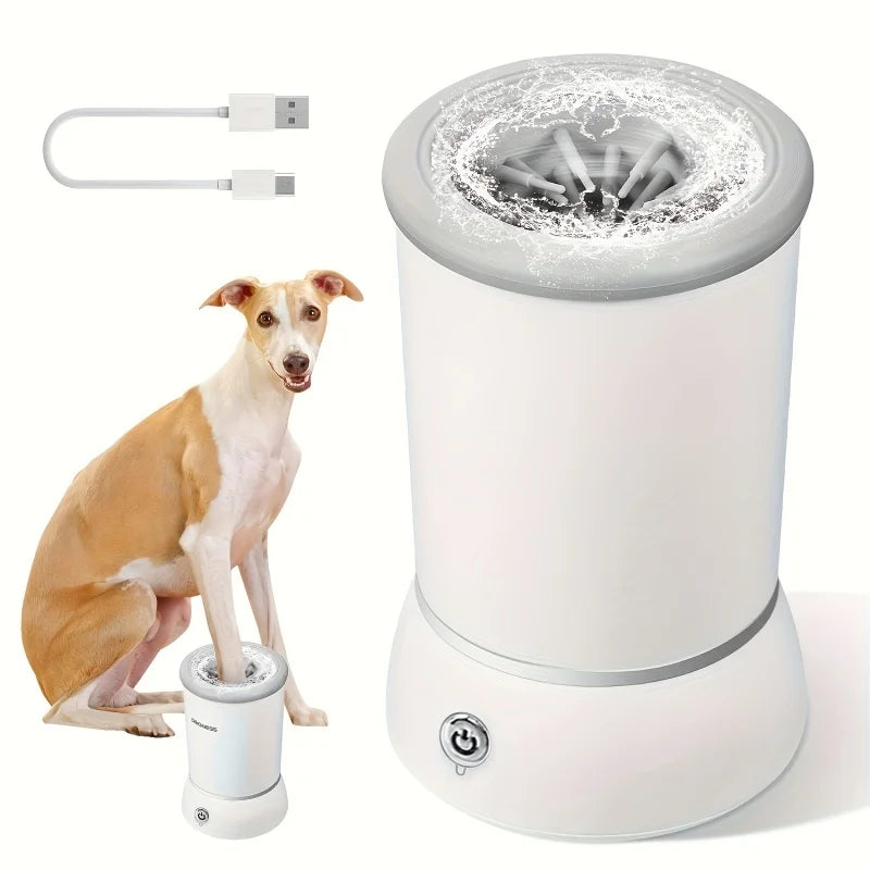 pettechhair dog paw cleaner USB rechargeable white electric paw washer with soft silicone bristles