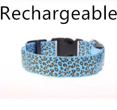 Blue leopard print adjustable dog collar with quick release buckle by pettechhair for small dogs