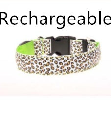 Pettechhair leopard print dog collar with green lining and quick release buckle adjustable size