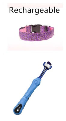 Pettechhair rechargeable purple patterned dog collar and blue dual head dog toothbrush