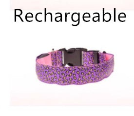Pettechhair rechargeable purple leopard print dog collar with adjustable strap and black quick release buckle