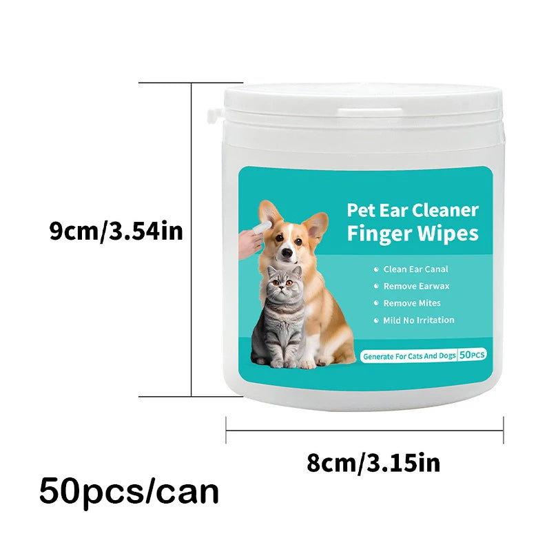 pettechhair Pet Ear Cleaner Finger Wipes 50pcs can for cats and dogs with gentle ear cleaning