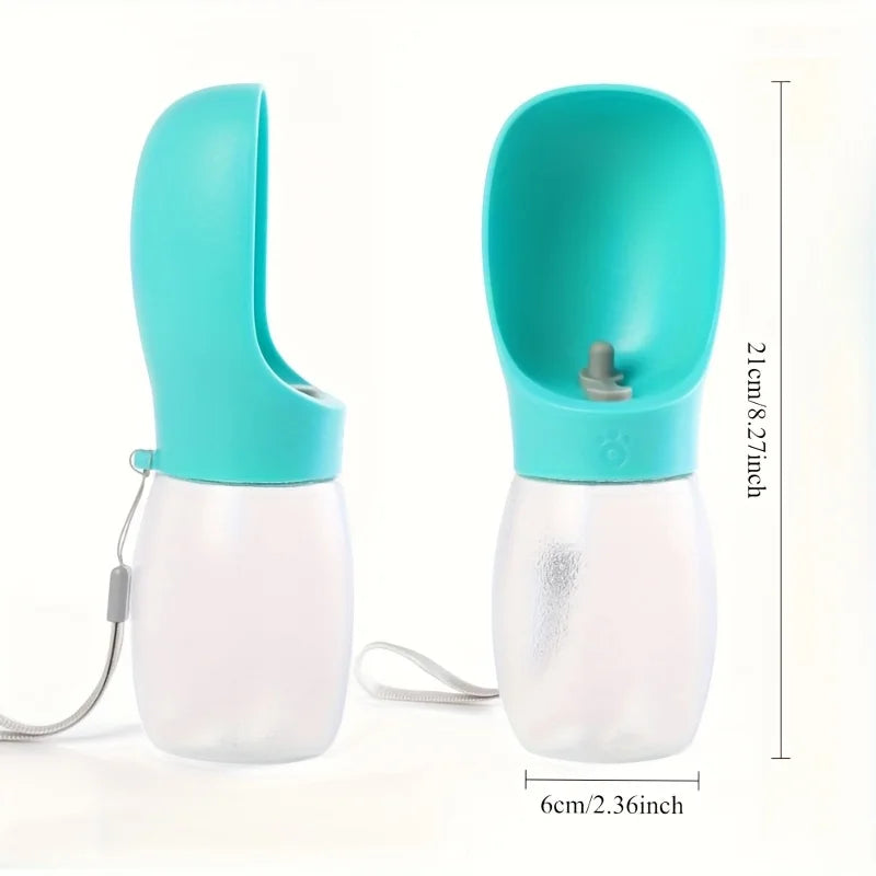 pettechhair portable dog water bottle with turquoise integrated drinking cup and wrist strap 21cm