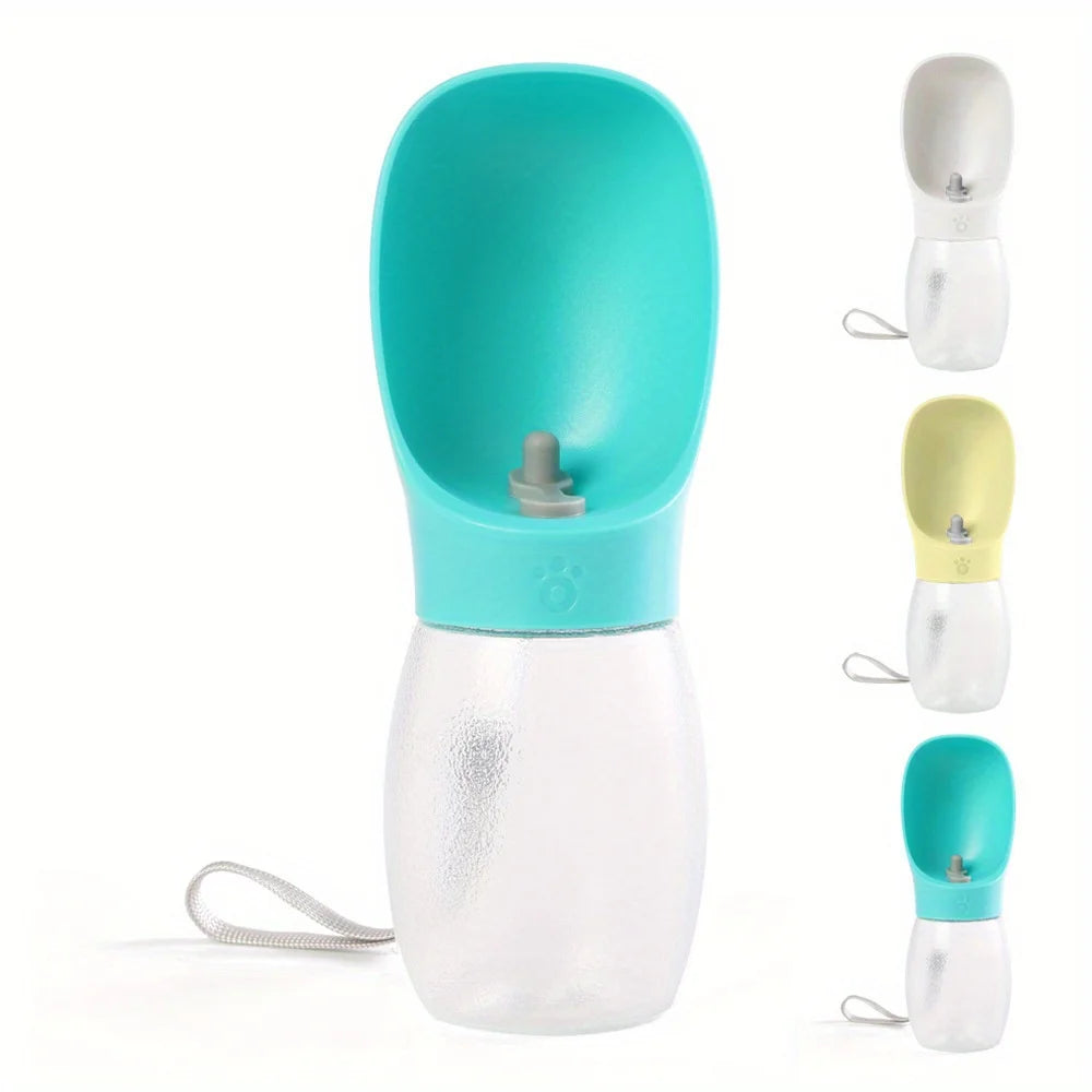 pettechhair portable pet water bottle with attached drinking cup and wrist strap in turquoise