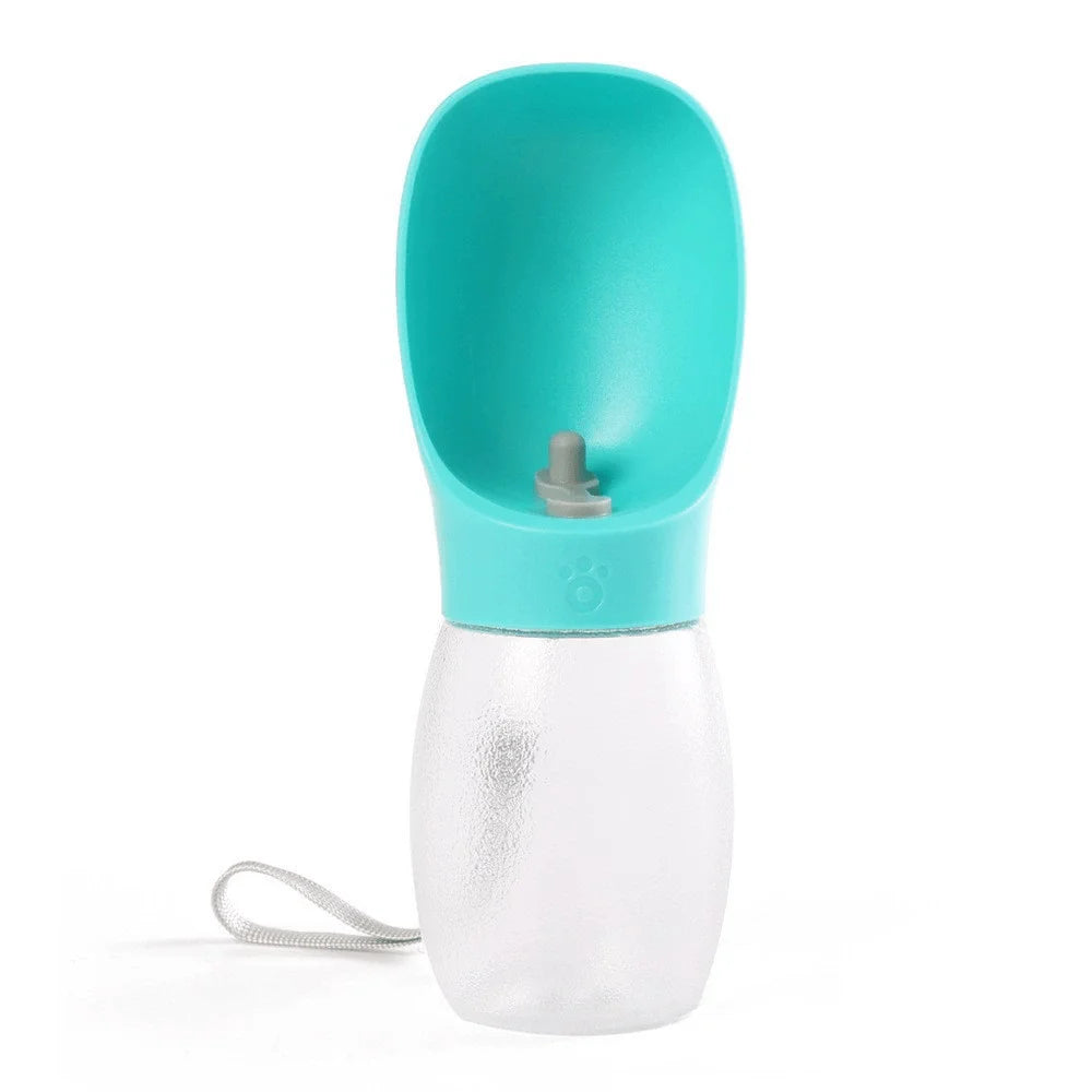 Pettechhair portable dog water bottle with teal silicone drinking bowl and clear refillable reservoir for travel