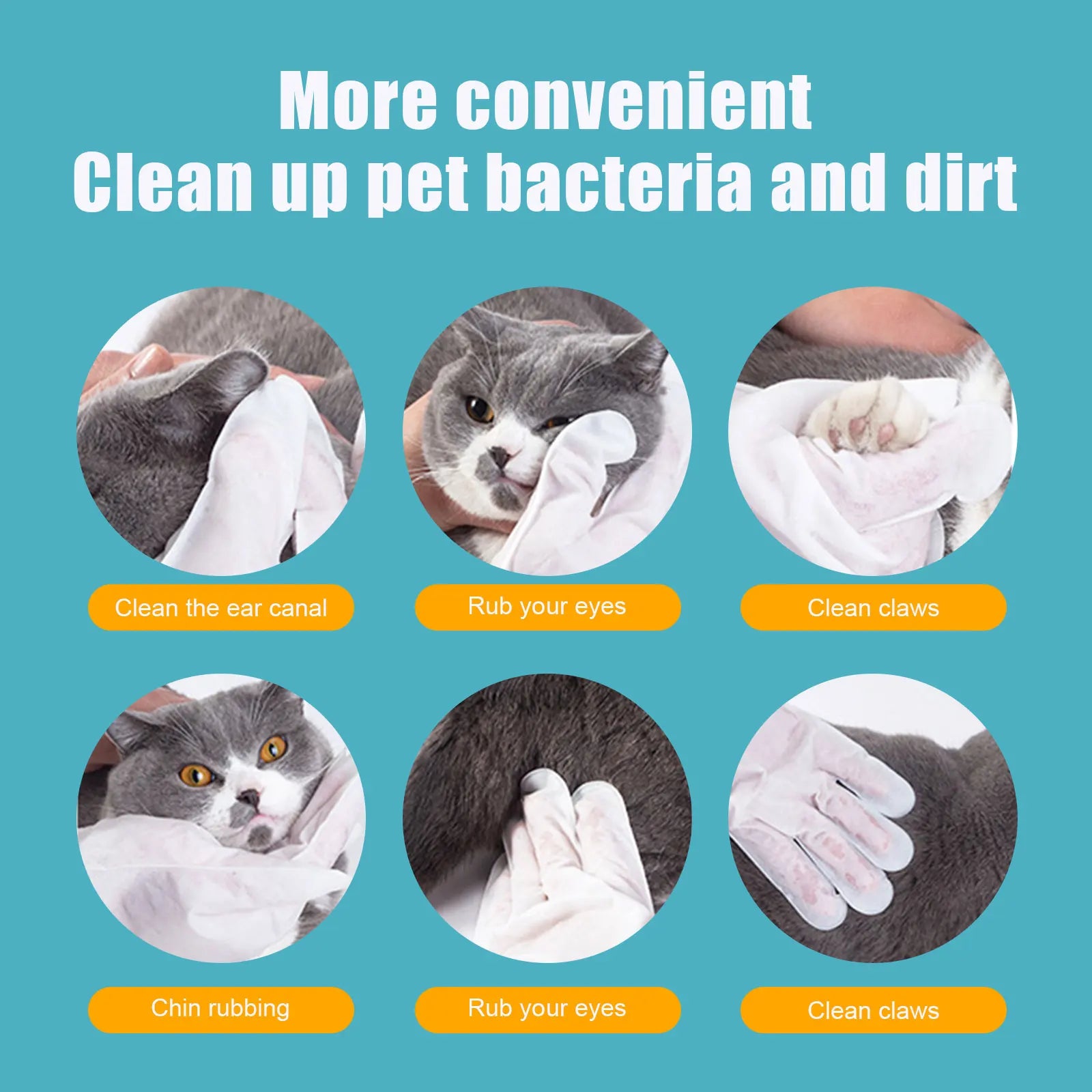 Pettechhair pet cleaning gloves wiping cat ears eyes claws and chin for hygiene