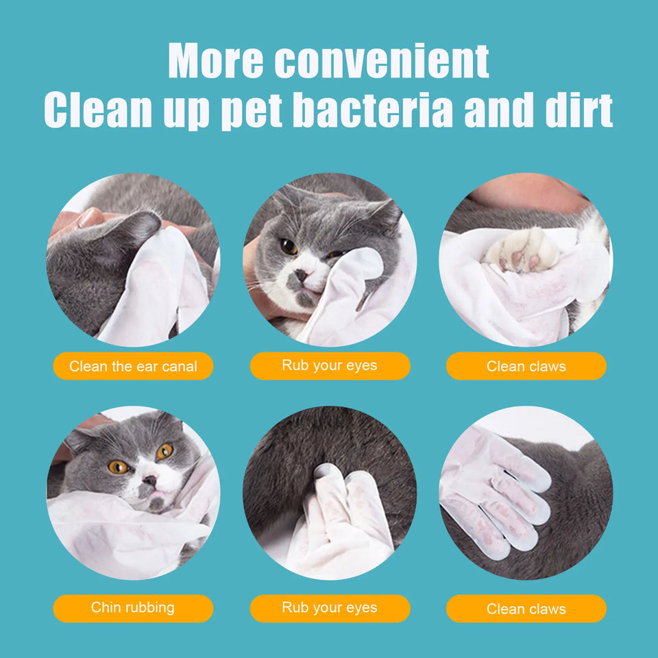 pettechhair Herbal Disposable Pet Gloves for Gentle Cleaning of Kittens and Puppies