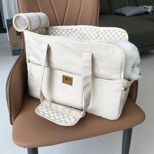 Portable dog carrier bag with shoulder strap
