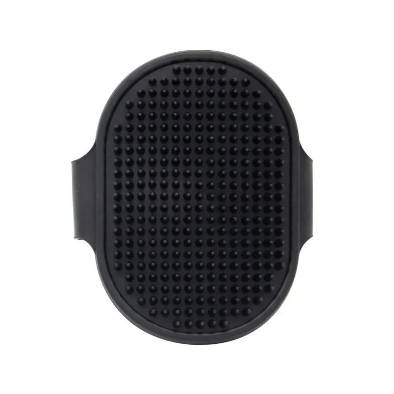 Pettechhair black oval silicone pet grooming brush with soft nodules for bathing and deshedding