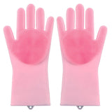 Pettechhair pink silicone pet grooming gloves pair with soft bristles for deshedding bathing dogs and cats