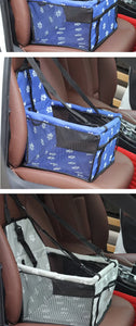 Pettechhair pet car seat booster in blue paw print fabric with mesh front and safety straps