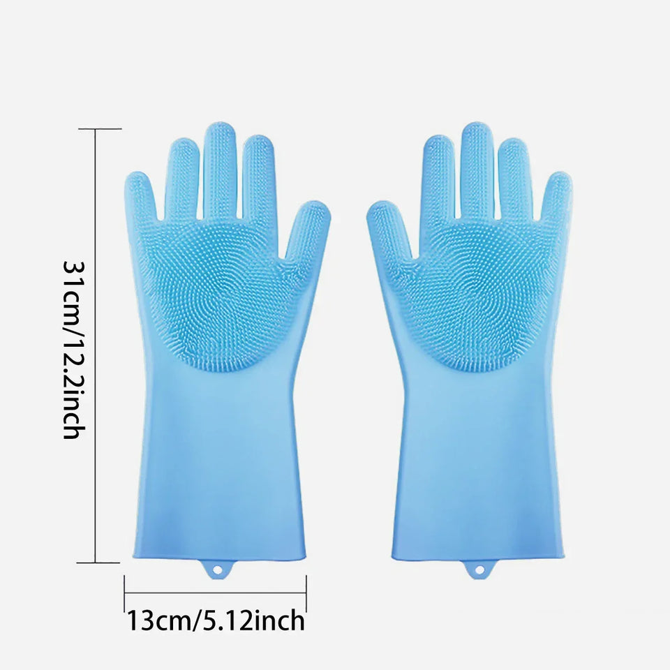 pettechhair blue silicone pet grooming gloves pair with textured massage bristles for bathing and fur removal 31cm
