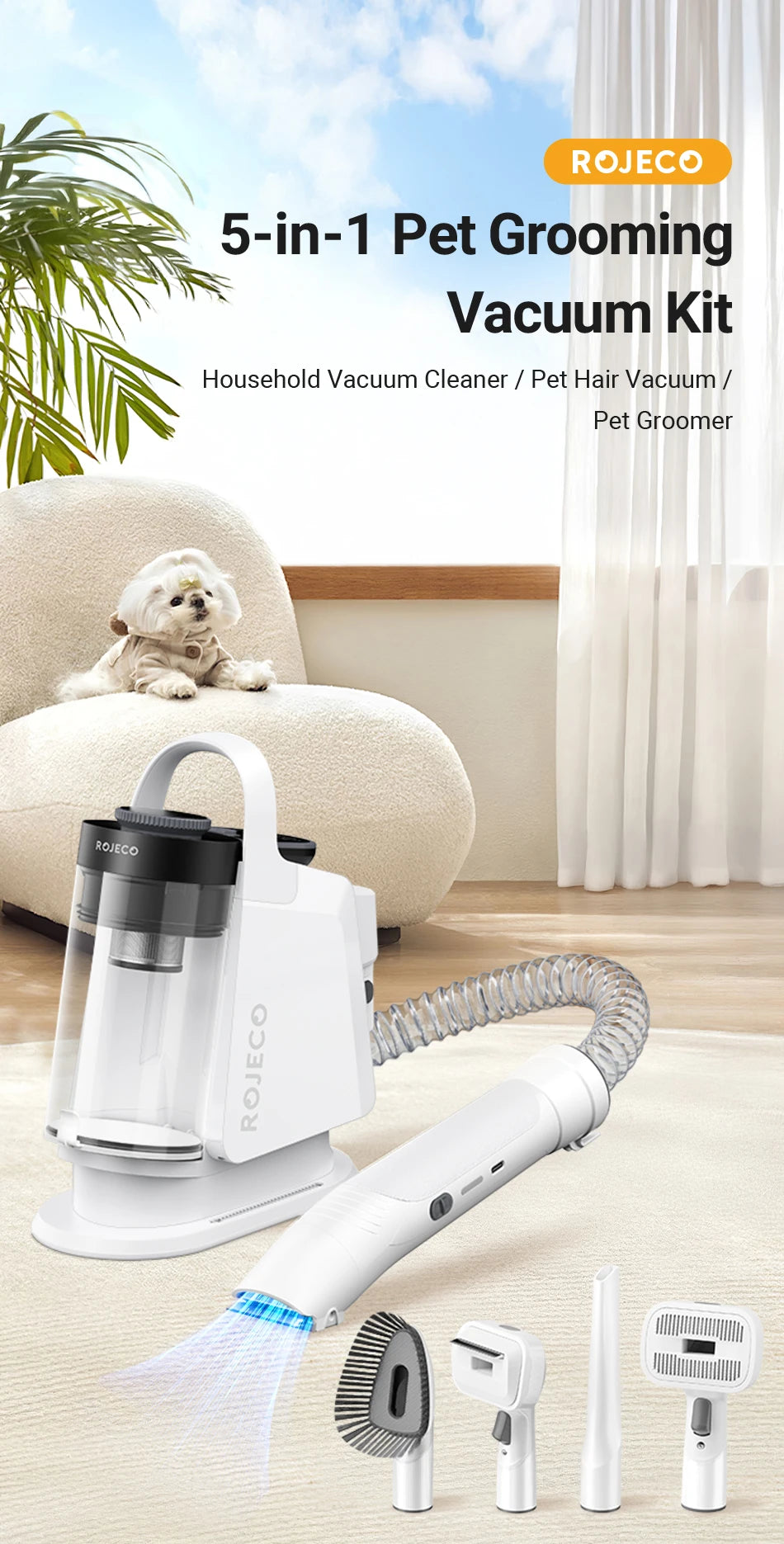 5-in-1 Pet Grooming Vacuum Kit for Cats & Dogs