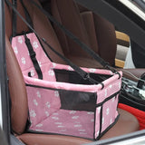 pettechhair pink paw print dog car booster seat with mesh sides, safety straps, adjustable harness and storage pocket