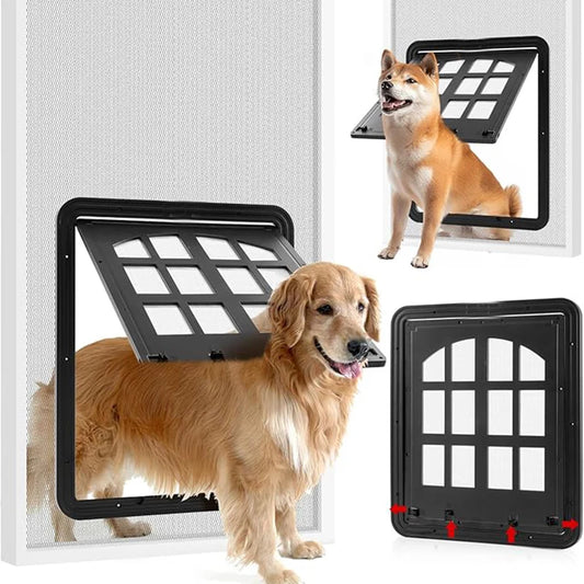 Large magnetic dog screen door installed on screen

