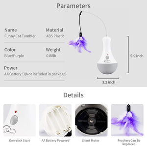 Funny Cat Tumbler interactive AA battery powered cat toy with purple feather wand and silent motor