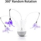 pettechhair automatic rotating cat teaser toy with white base and three purple feather wands 360 degree motion