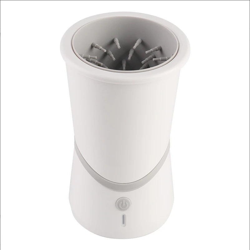 pettechhair automatic pet paw cleaner in white with silicone bristles and power button for gentle paw washing