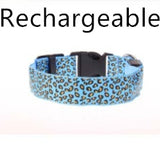 Blue leopard print adjustable dog collar with quick release buckle by pettechhair for small dogs