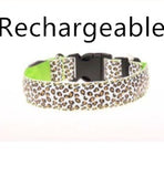 Pettechhair leopard print dog collar with green lining and quick release buckle adjustable size