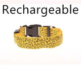 Pettechhair rechargeable yellow leopard print dog collar with quick release buckle for safe walks