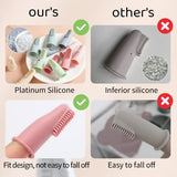 pettechhair silicone finger brushes set in pastel colors showing platinum silicone and secure fit design