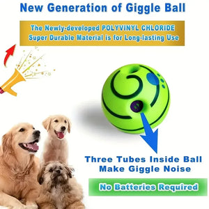 Pettechhair green giggle ball dog toy with three internal tubes making noise no batteries required durable PVC