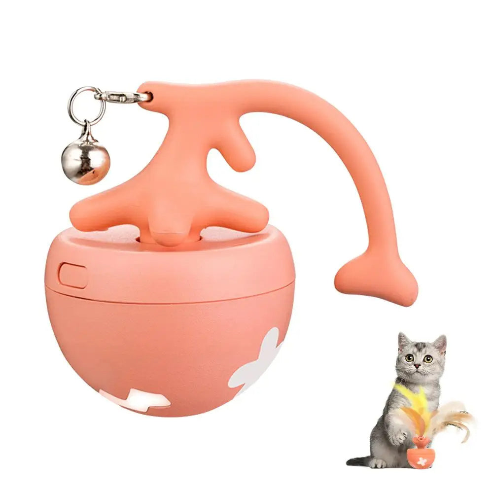 Pettechhair coral silicone cat toy ball with dangling bell and flexible stalk for interactive play