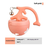 Cat soft pink USB rechargeable rolling ball toy with bell and flexible tail for interactive play