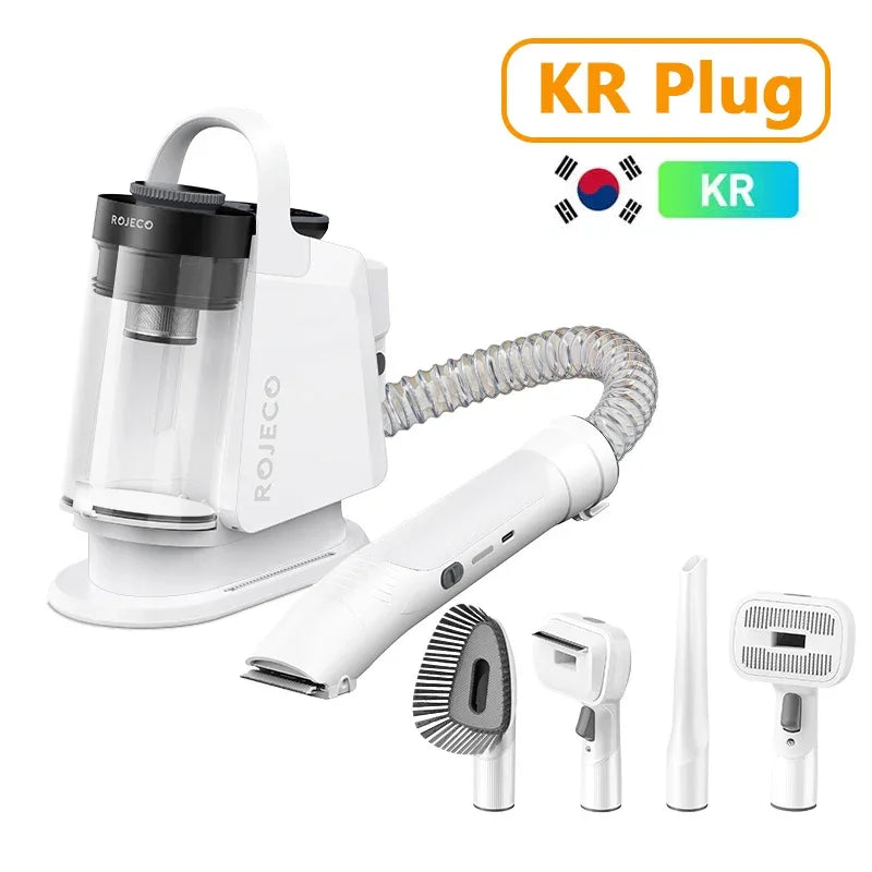 pettechhair 5-in-1 pet grooming tool white vacuum with hose and five detachable grooming heads